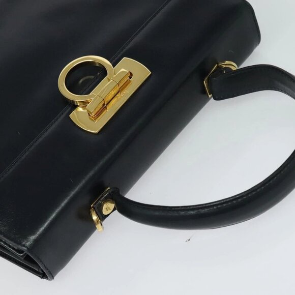 Salvatore Ferragamo Gancini Hand Bag Leather 2way Black Gold - Picture 6 of 16